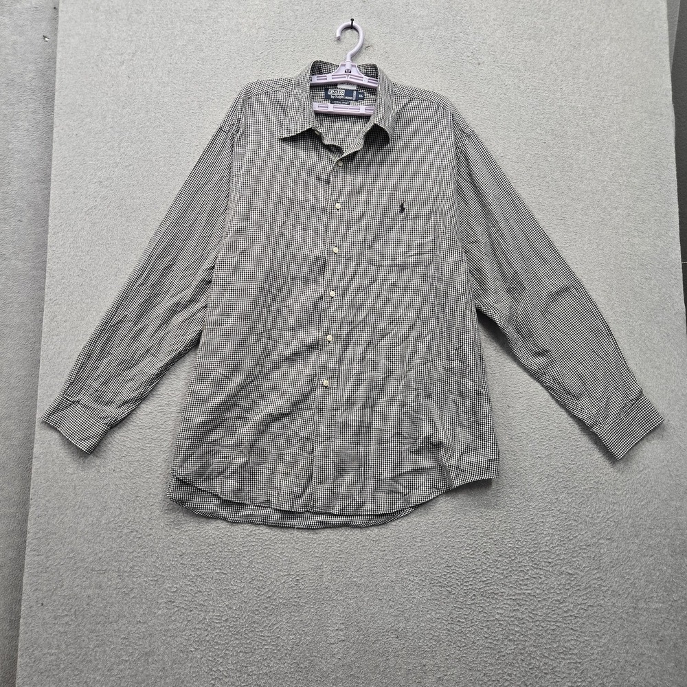 Polo By Ralph Lauren Men Button Up Shirt XL Black Embroidered Check Lowell